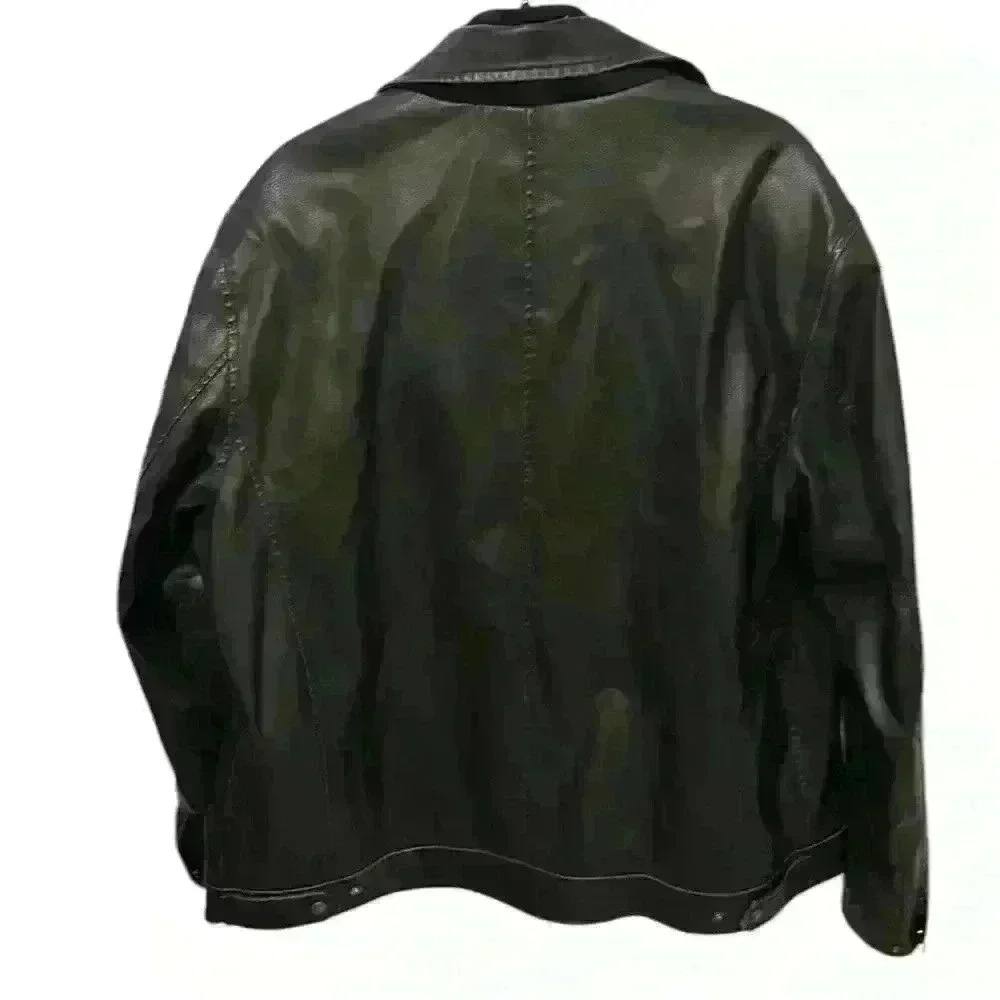 Columbia Distressed Vintage Vegan Faux Leather Lined BikerJacket Coat Mens XL - Picture 2 of 15